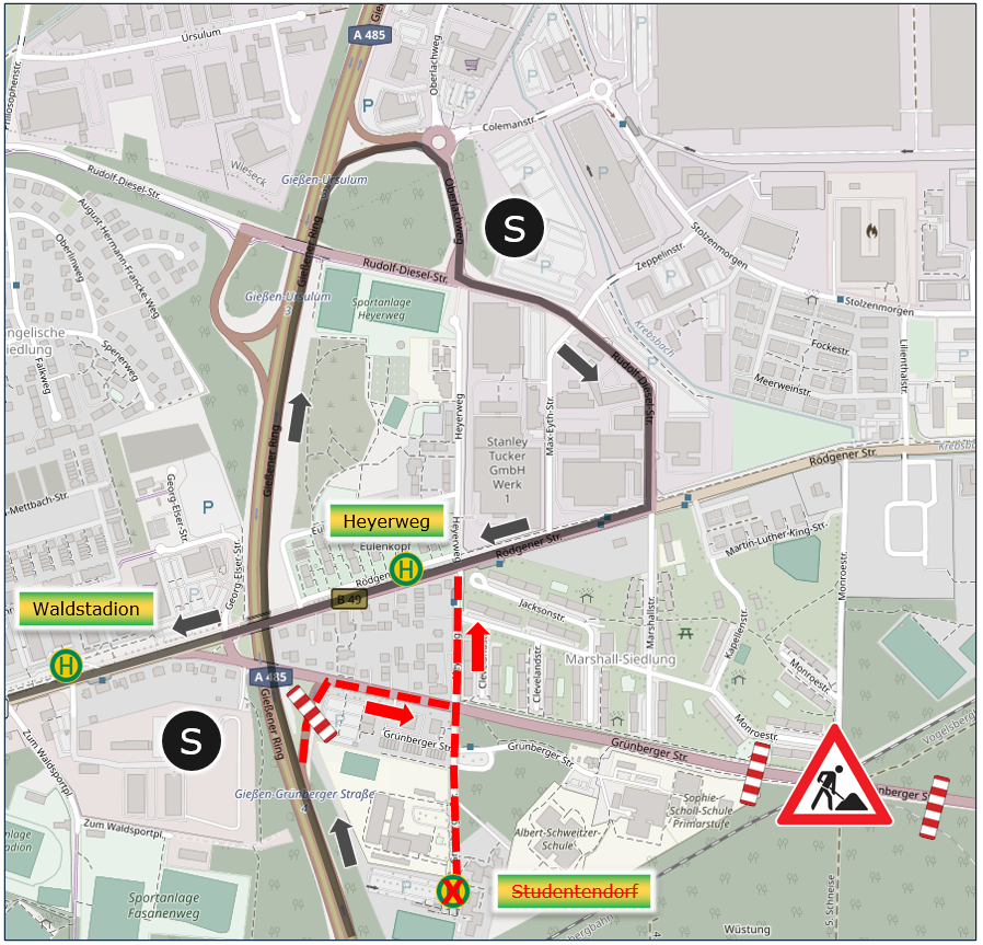 Vollsperrung des Bahnübergangs Grünberger Straße