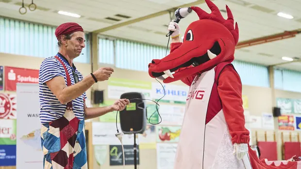 Maskottchen Fabius beim Energietheater