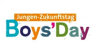 Logo des Boys’Day mit dem Text "Jungen-Zukunftstag Boys’Day" in bunten, fetten Buchstaben auf weißem Hintergrund.