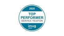 SWG-Top-Performer-Service-Logo 2020 Top Performer Service Telefon imug Check Logo in einem blauen Kreis.