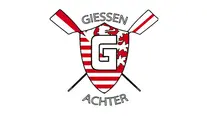 Logo mit „Gießen Achter“-Schriftzug und Schildmotiv. Das Schild hat rote und weiße Streifen, ein großes „G“ und zeigt oben Ruder.
